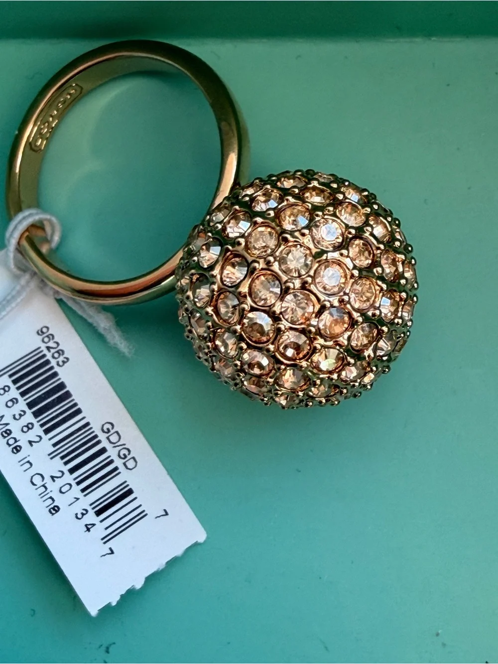 Coach Gold Crystal Pav Ball Ring